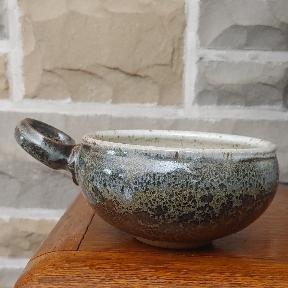Handcrafted Ceramic Art Bowl - Green and Brown